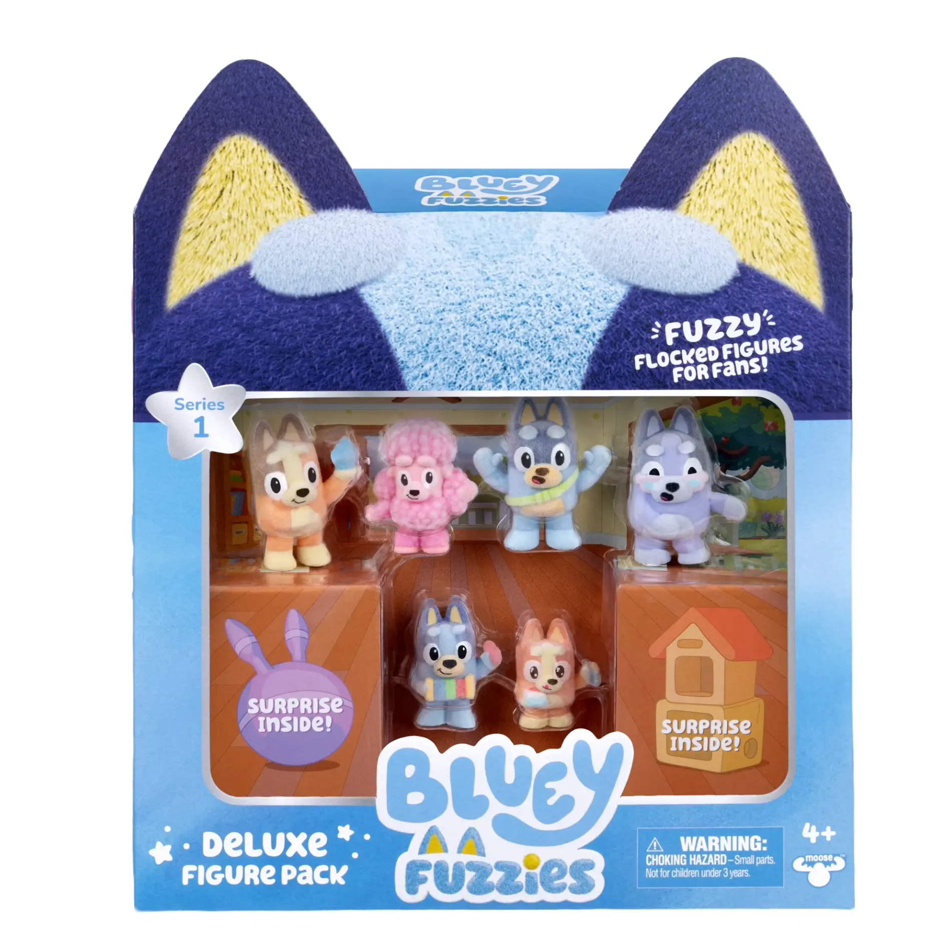 Bluey Fuzzies Deluxe Figure Pack — 8 Flocked Collectible Figures