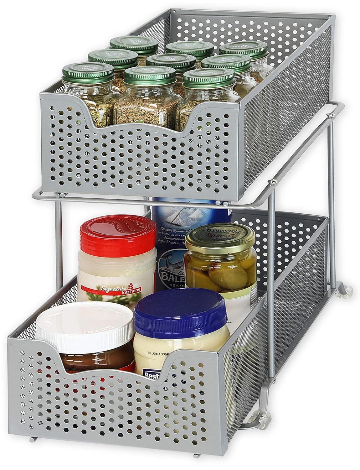 SimpleHouseware 2-Tier Sliding Cabinet Basket - Silver